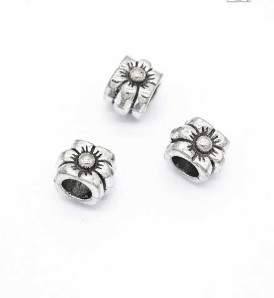 10pcs Flower Beads For DIY Jewelry Making Jewelry Finding Antique Silver Color 9*7*8mm hole 4mm F0838
