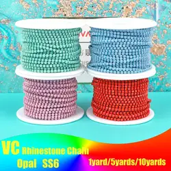 SS6 2mm 1 yard Pink /Green/Blue Opal Glass Rhinestone Cup Chain Glitter Crystal Rhinestone Trim For DIY Wedding Dress Decoration