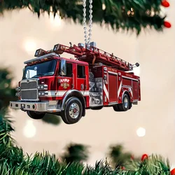 2D Fire Fighting Truck Keychain Unique Acrylic Pendant Charm for Car Mirror Wallets Backpacks Home Decor Gift For Him Friends