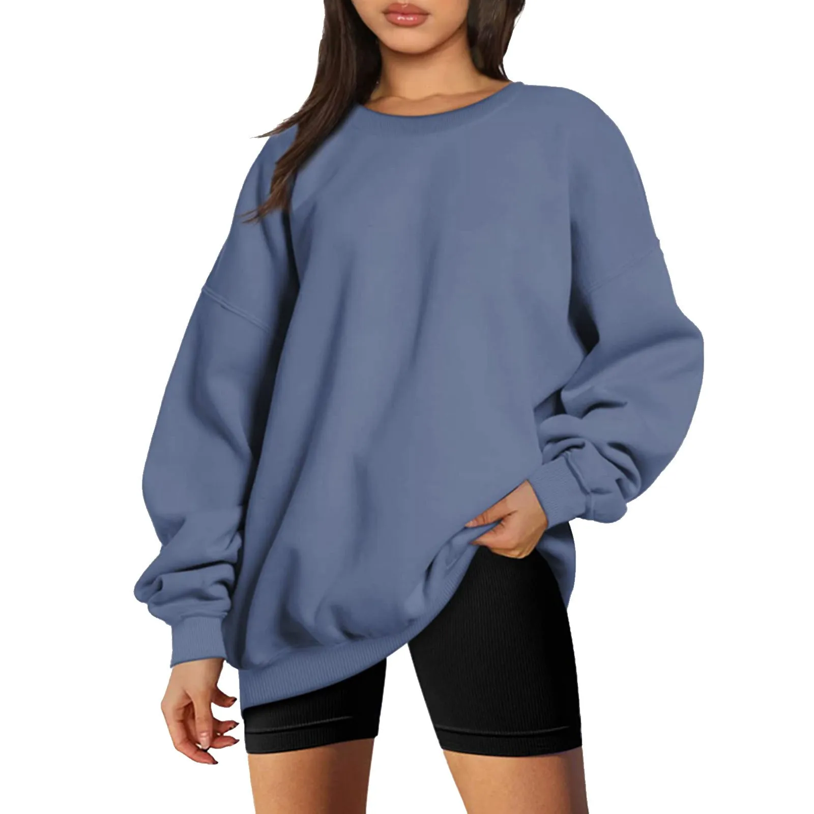 

Women Autumn Winter Hoodie Loose Top Solid Color Drop Shoulder Long Sleeve Hoodiess Pullover Daily All Match Casual Sweatshirt