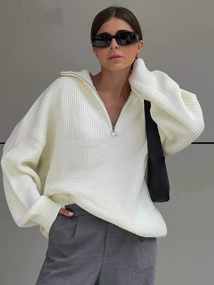 Tossy Knit V-Neck Casual Pullover For Women Loose Patchwork Solid Stitch sweatshirt Long Sleeve High Street Fashion Pullover New