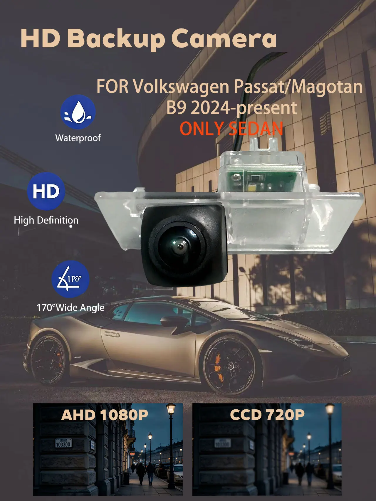 For Volkswagen Passat/Magotan B9 2024-present CCD 720P & AHD 1080P Available HD Waterproof Night Vision Rear View Backup Camera