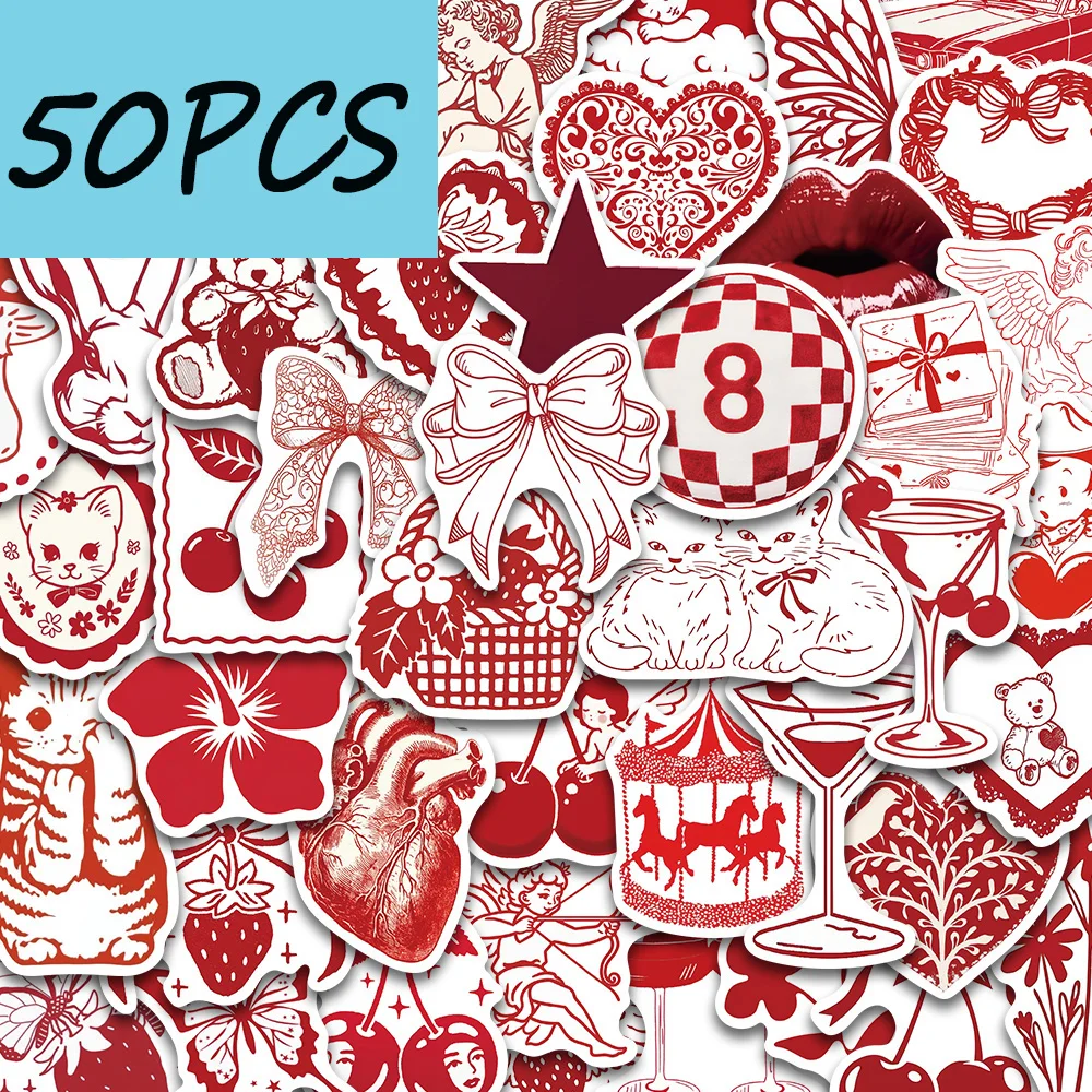 50pcs red Valentine's Day simple drawing stickers, suitable for decorating envelopes, gift boxes, hand books, waterproof sticker