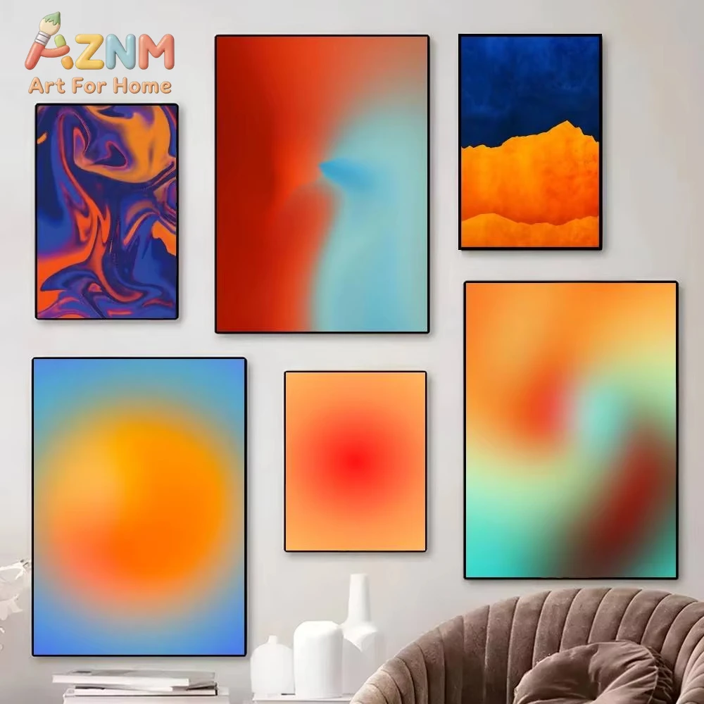

1pc Gradient Blue Orange Modern Minimalist Poster Mural For Living Room Bedroom Wall Office Wall Decor Gift For Friends