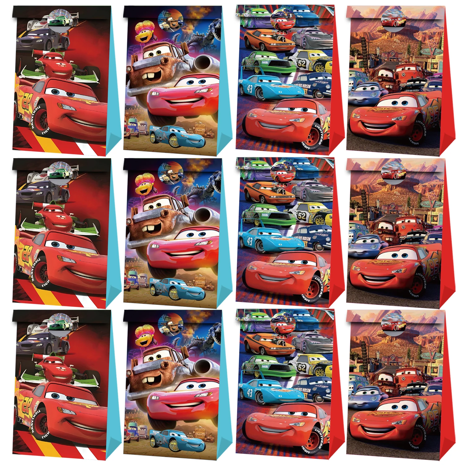 

12/24Pcs Cars Lightning McQueen Paper Gift Bag Sticker Baby Shower Boys Girls Cars Birthday Party Candy Gift Box Supplies