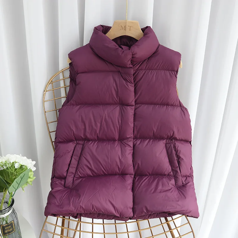 Winter Women Stand Collar Down Waistcoat Jacket Warm Thick White Duck Down Vest Parkas Female Short Bigsize Sleeveless Tank Coat