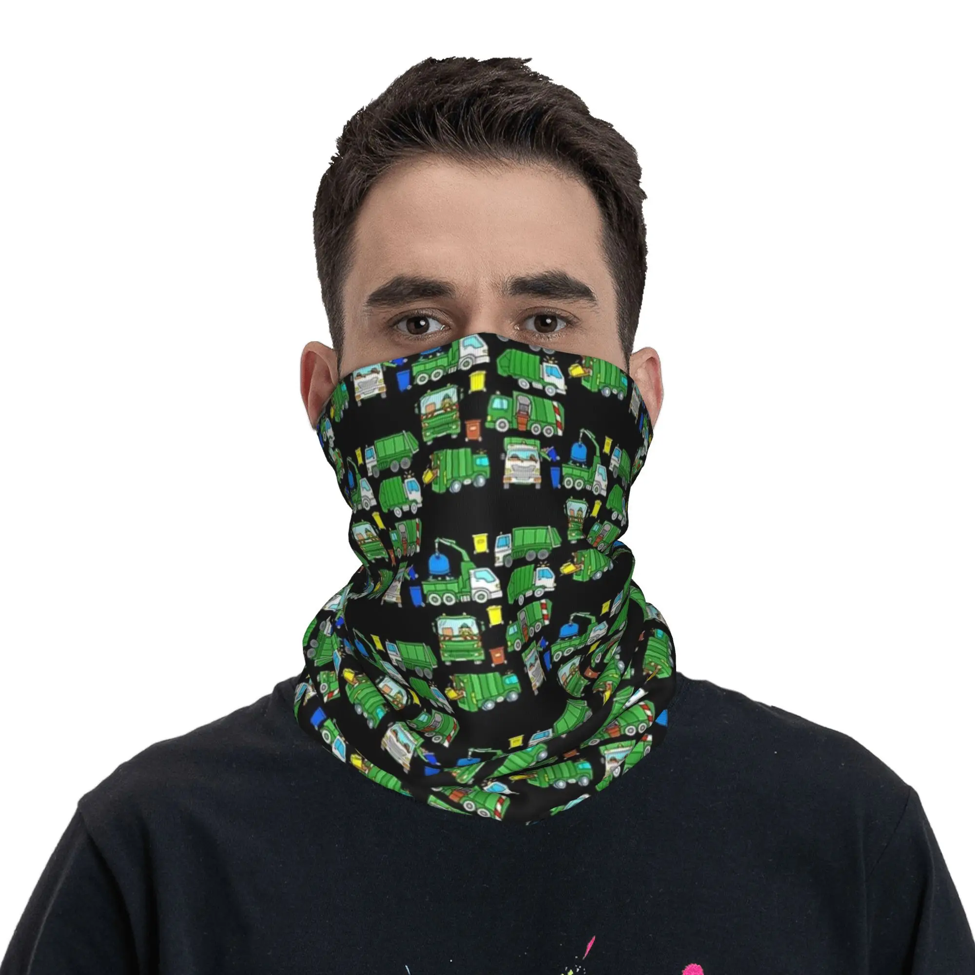 Garbage Truck Design Trashtrucks Rubbish Collection Vehicles Bandana Neck Gaiter Printed Wrap Mask Scarf Balaclava Cycling