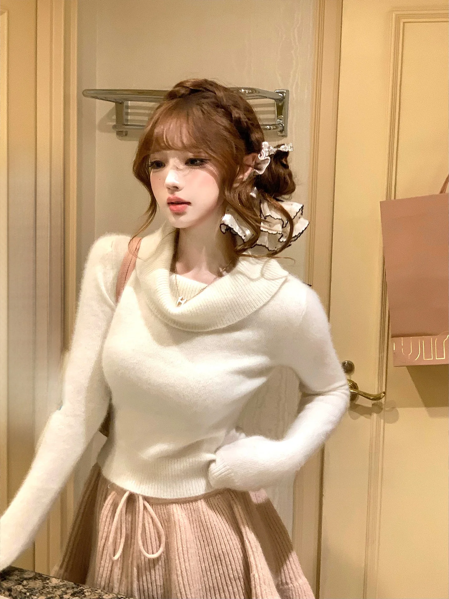 

Мягкий плетеный шерстяной свитер с высоким воротником Bear Tead, облегающий термосвитер, базовый слой, женский модный зимний теплый вязаный топ