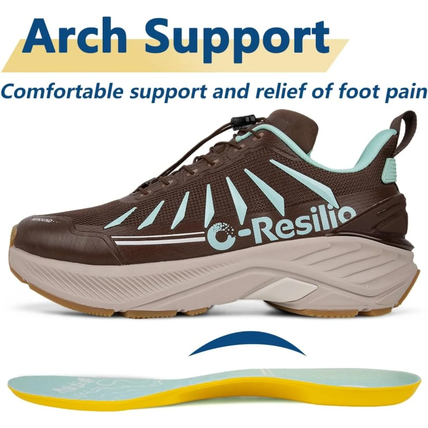 ONEMIX Men's Max Cushioned Quick Laces Hiking Walking Shoes with Arch Support Plantar Fasciitis Pain Relief Breathable Outdoor T