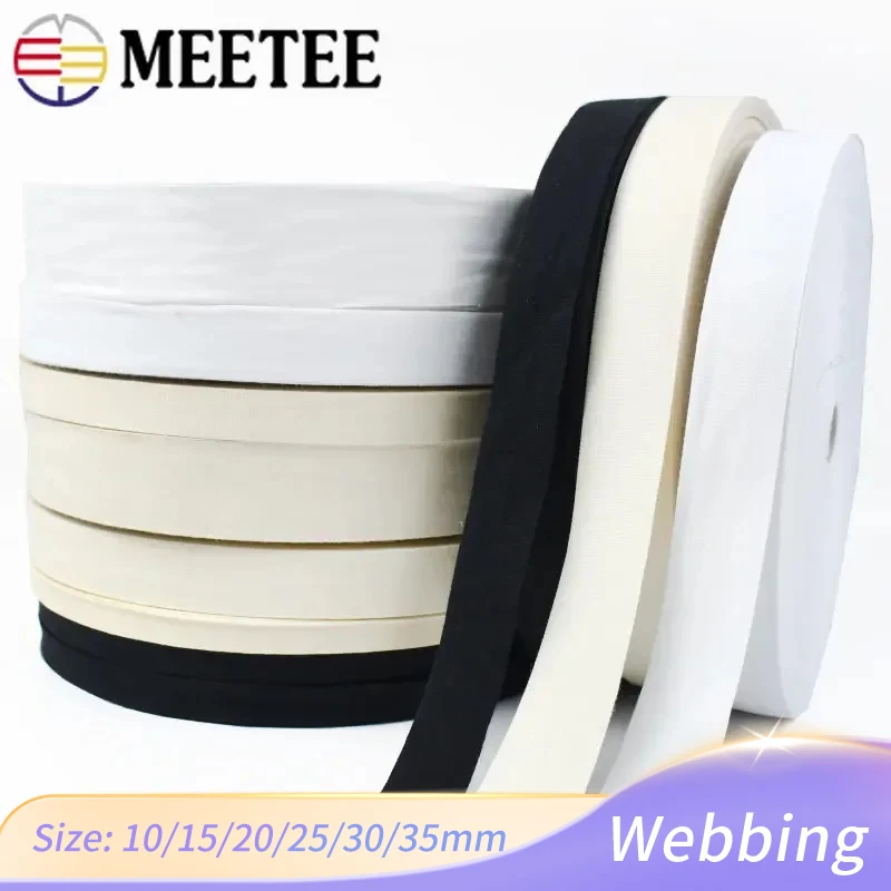 1Pc(90M) Meetee 10/15/20/25/30/35mm Cotton Webbing Tapes For Sewing Bag Clothing Belt Ribbon Tenacity Bias Binding DIY Accessory