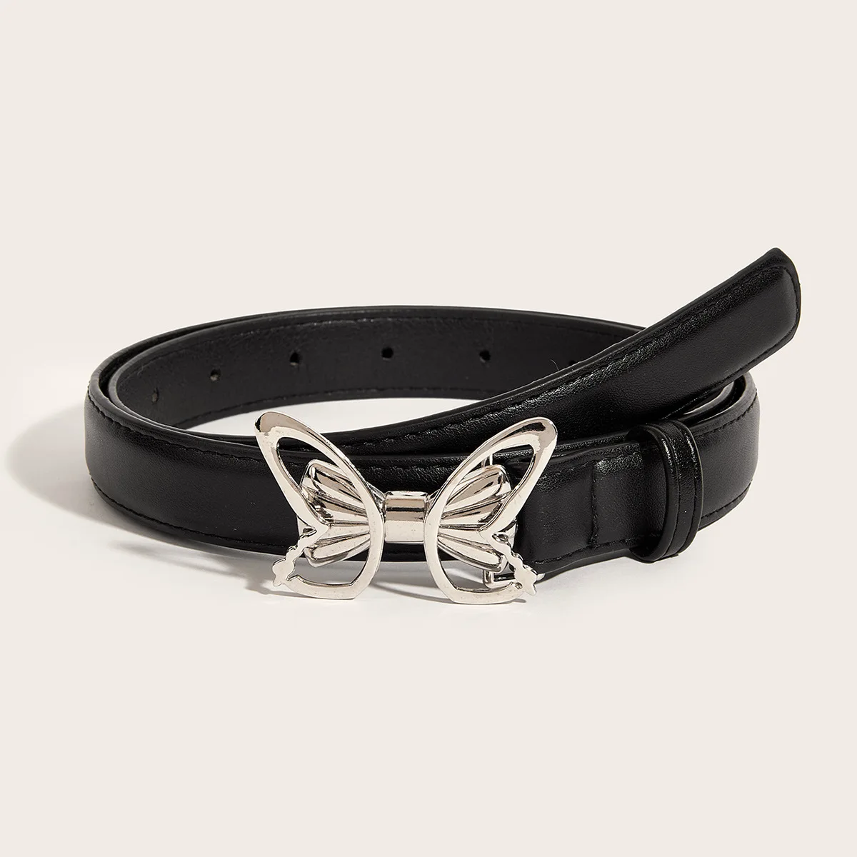 2024 Designer Female Metal Butterfly Buckle Belt Versatile, Simple Retro Black Coffee Women's Belt Y2K Metal Butterfly Accesory