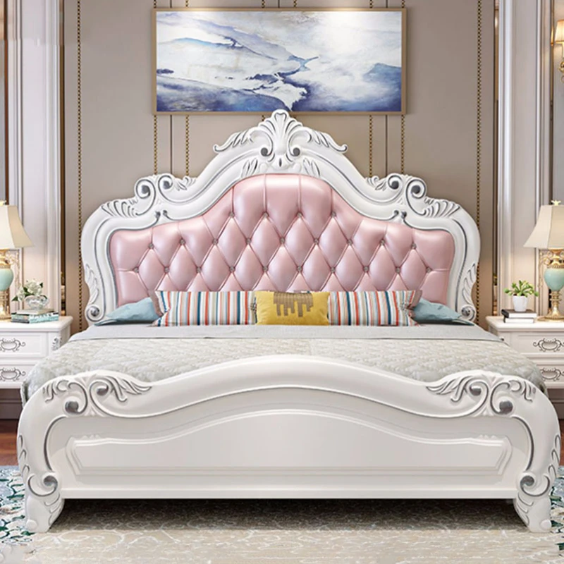 

Storage French Style Double Bed Modern Princess Luxury Headboard Wooden Double Bed Queen Girl Muebles Para Dormitorio Furniture