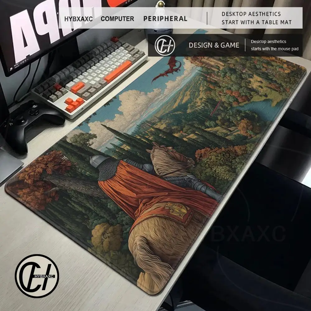 Knight Castle Desk Mat Medieval Fantasy Mousepad Dragon View Desk Pad Heroic Adventure Decor Magical Gaming Setup Gift