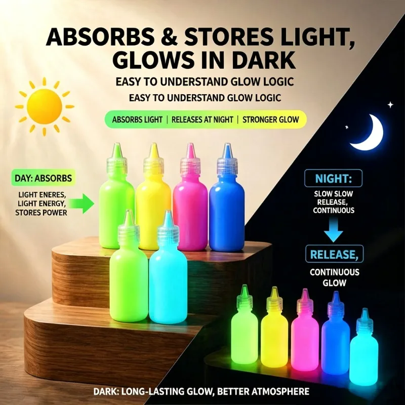 Fluorescent Glow in The Dark Acrylic Paint 6 Colors 30ml Long Lasting Luminous Pigment for DIY Art Party Graffiti Craft Supplies
