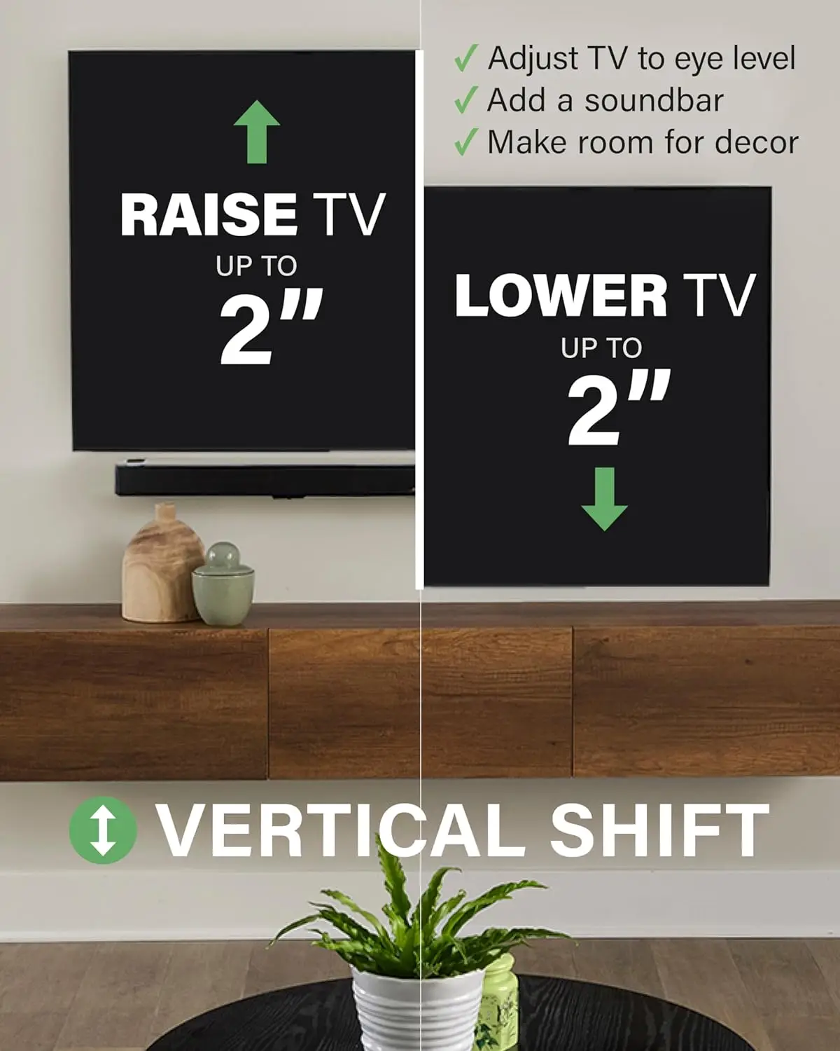 حامل تلفزيون على الحائط لأجهزة التلفاز مقاس 19 بوصة إلى 43 بوصة - رفع أو أقل تلفزيون 2 بوصة بعد التركيب - يزيد من التوافق مع إعدادك