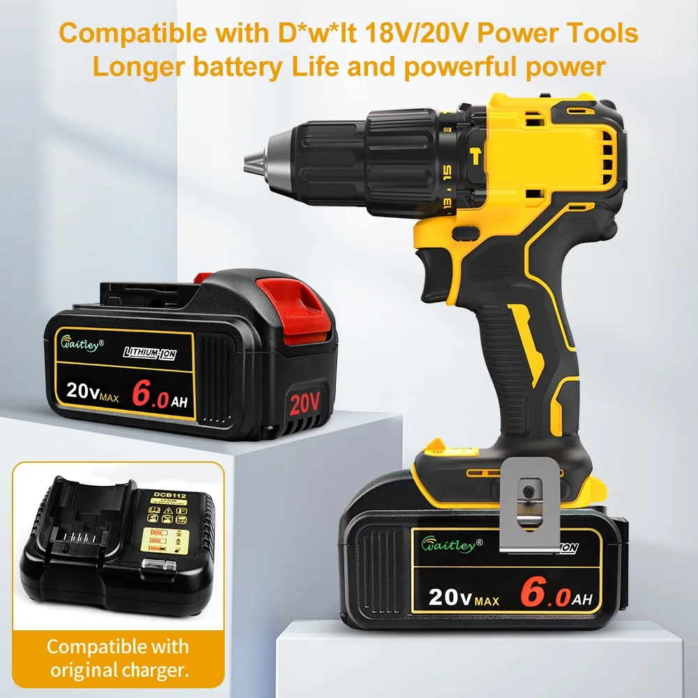 Akumulator Waitley DCB200 kompatybilny z elektronarzędziami Dewalt 18V 20V 6Ah akumulatory elektronarzędzie litowo-jonowe DCB184