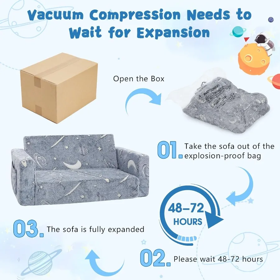 2in1 Convertible Toddler Couch and Chair for Foldable Soft Comfy Sofa Bed with GlowintheDark Feature Ideal for 's Room Playroom