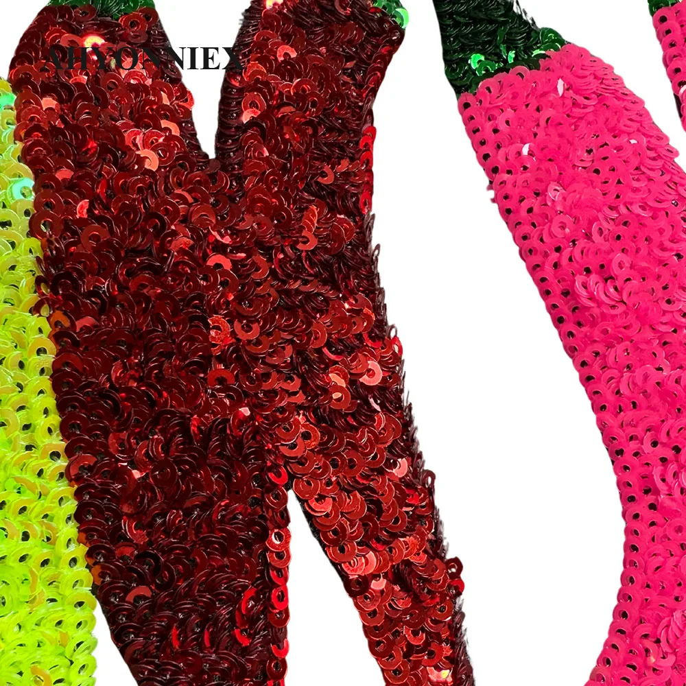 1 PCS Large Chilli Patch Sequin Embroidery Fashion Clothes Applique DIY Clothing Decoration Iron On Sequins Patches for Clothes