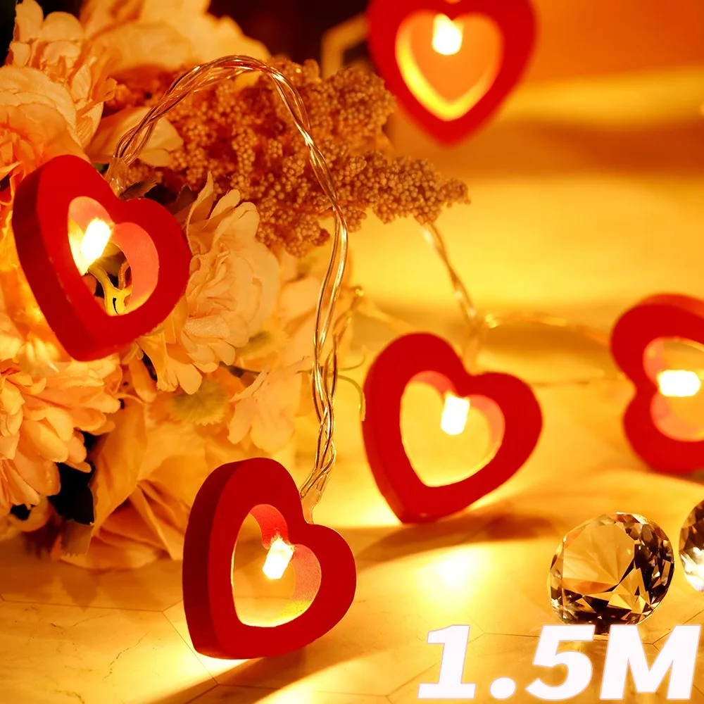 

1,5 м 10 светодиодных гирлянд с сердечком любви, деревянный светильник на День святого Валентина, гирлянда, светодиодные гирлянды, украшения для свадебной вечеринки, реквизит