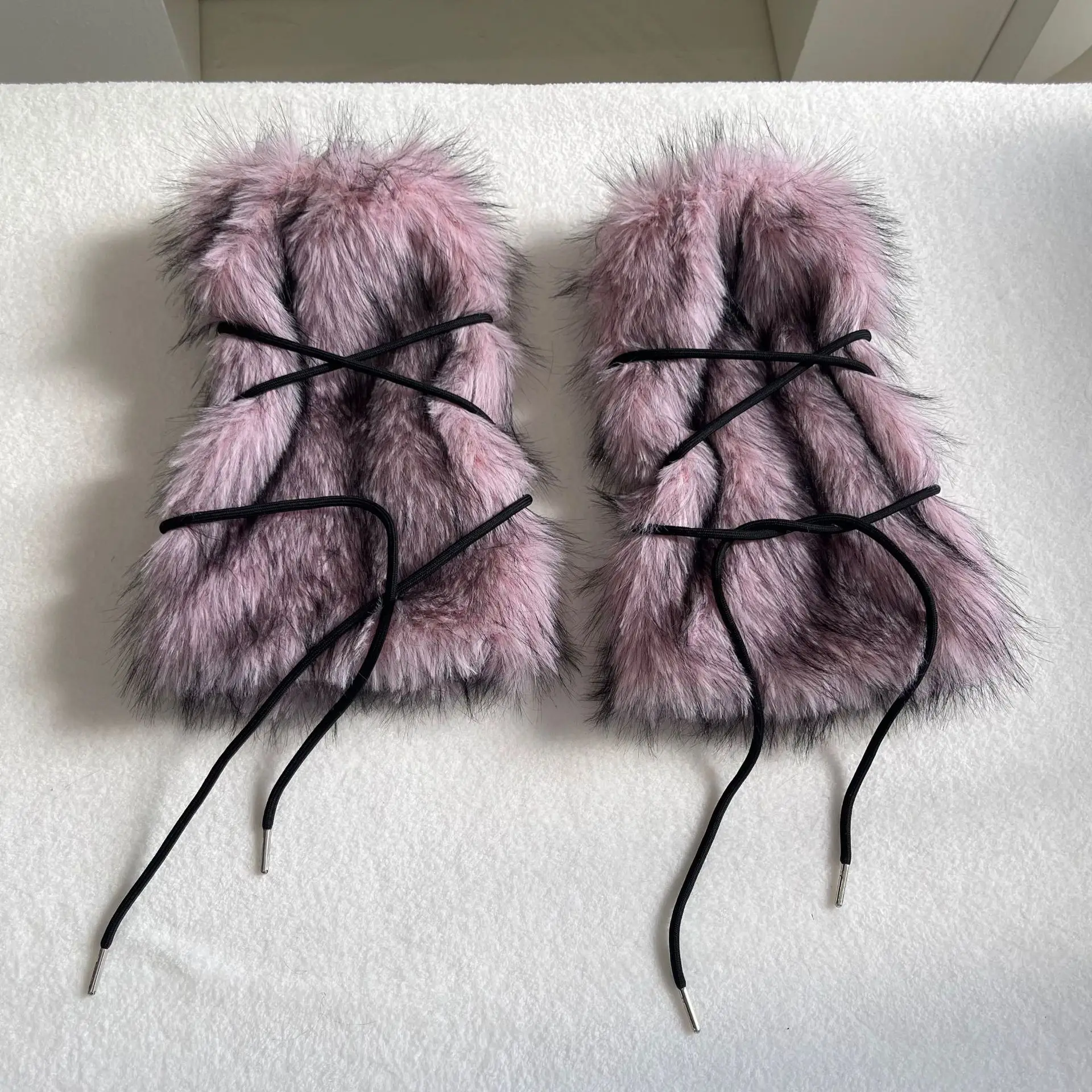Fluffy Faux Fur Leg Warmers Criss‑cross Bow Lace‑up Gothic Y2K Harajuku Winter Plush Leg Covers Party Daily Cosplay Wear view 6