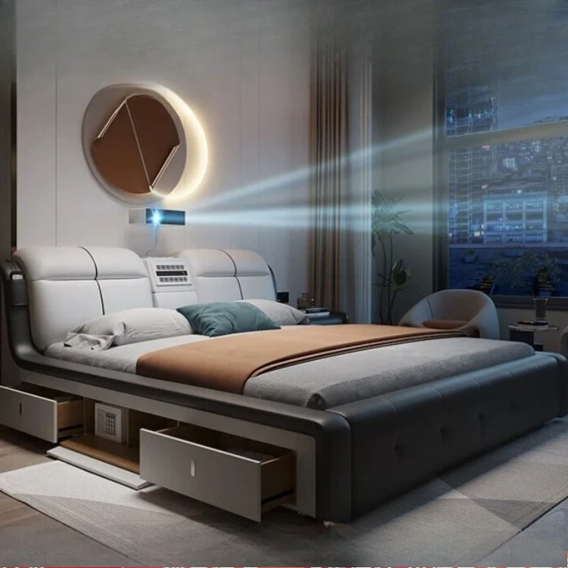 Drawers Queen Beds French Futuristic Cabinet Gaming Beds Simple Master Partition Letto Matrimoniale Mid Century Furniture