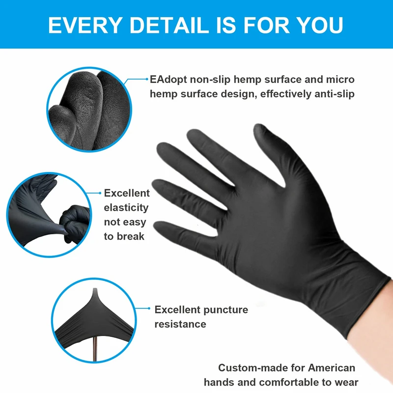 Disposable Nitrile Gloves Black Powder & Latex Free Cleaning Gloves 100/50/20PCS 4Mil Insdustrial Mechanic Tattoo Cooking Gloves