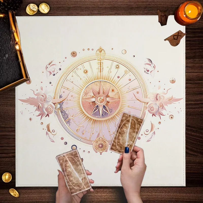 VIKAMA Pink Gold Sun Compasses Tablecloth Durable Anti-fouling Fantasy Astrology Tarot Interpretation Tablecloth