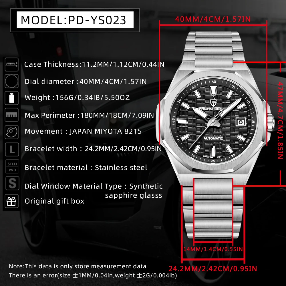 파가니 디자인 2025 신형 남성용 탑 메카니컬 시계 미요타 8215 비즈니스 사파이어 글라스 100m 방수 야광 시계 남성용