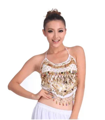 Costume de danse du ventre sexy pour femmes, haut bandage à paillettes, soutien-gorge, vêtements perforés, 11 couleurs disponibles, t-shirts en Y, vente chaude