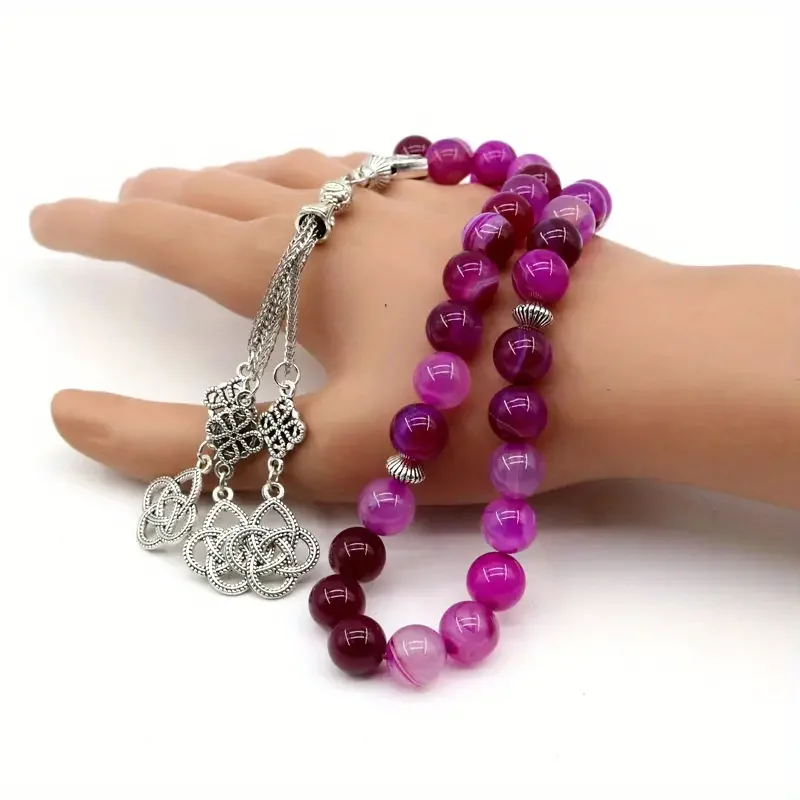 Natural Stone Silver OX Color Metal Charm Bracelet Green Carol Fuchsia Beaded Handmade Bracelet Hallowout Charm Jewelry