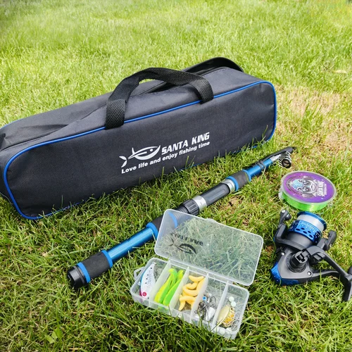Imagen 2 del producto Combo de carrete y caña de pescar de 1,8 m, 2,1 M, 2,4 M, caña de pescar, carrete giratorio, bolsa, línea, anzuelos, Kit completo