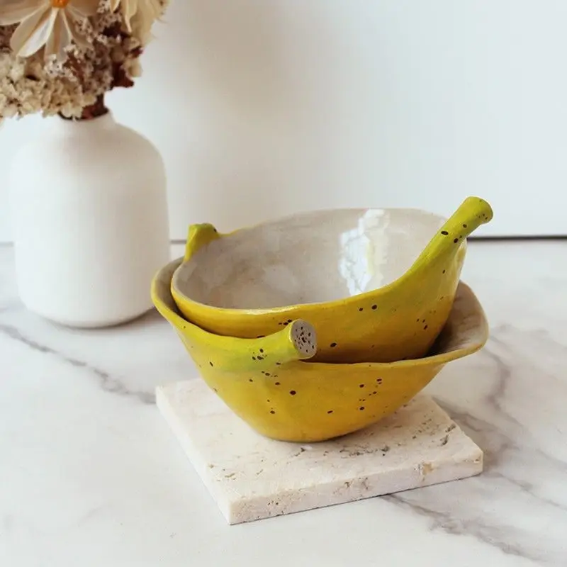 Banana cartoon rice bowl, yogurt bowl, fruit plate, handmade, Japanese tableware for children, household soup bowl
