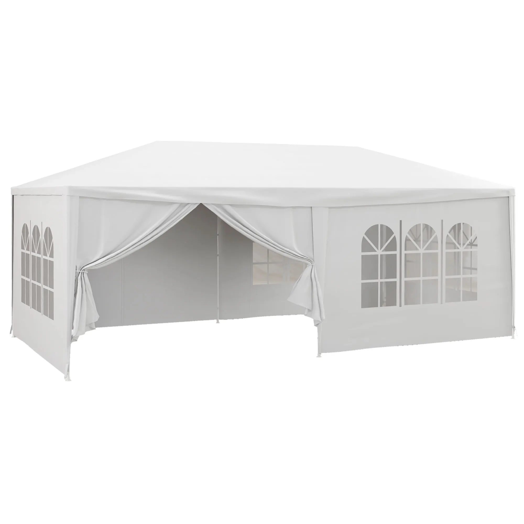 Tente de jardin Outsunny 6x3 m avec 4 fenêtres et 2 portes avec fermeture éclair, blanche