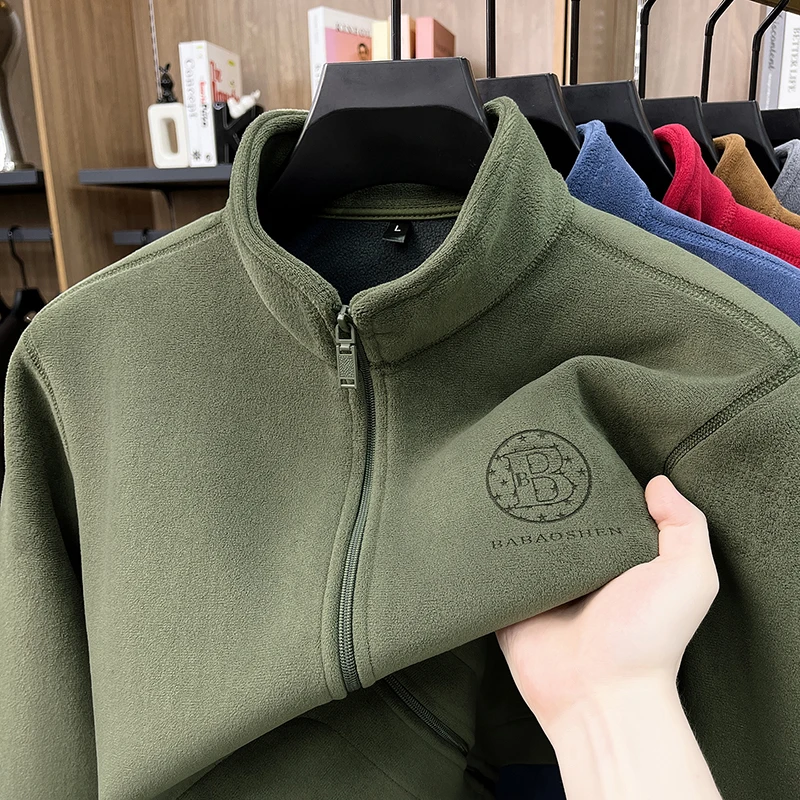 High end Brand stand up collar men's coat fashion B-shape letter embossed new pocket thicken warm autumn winter zipper jacket