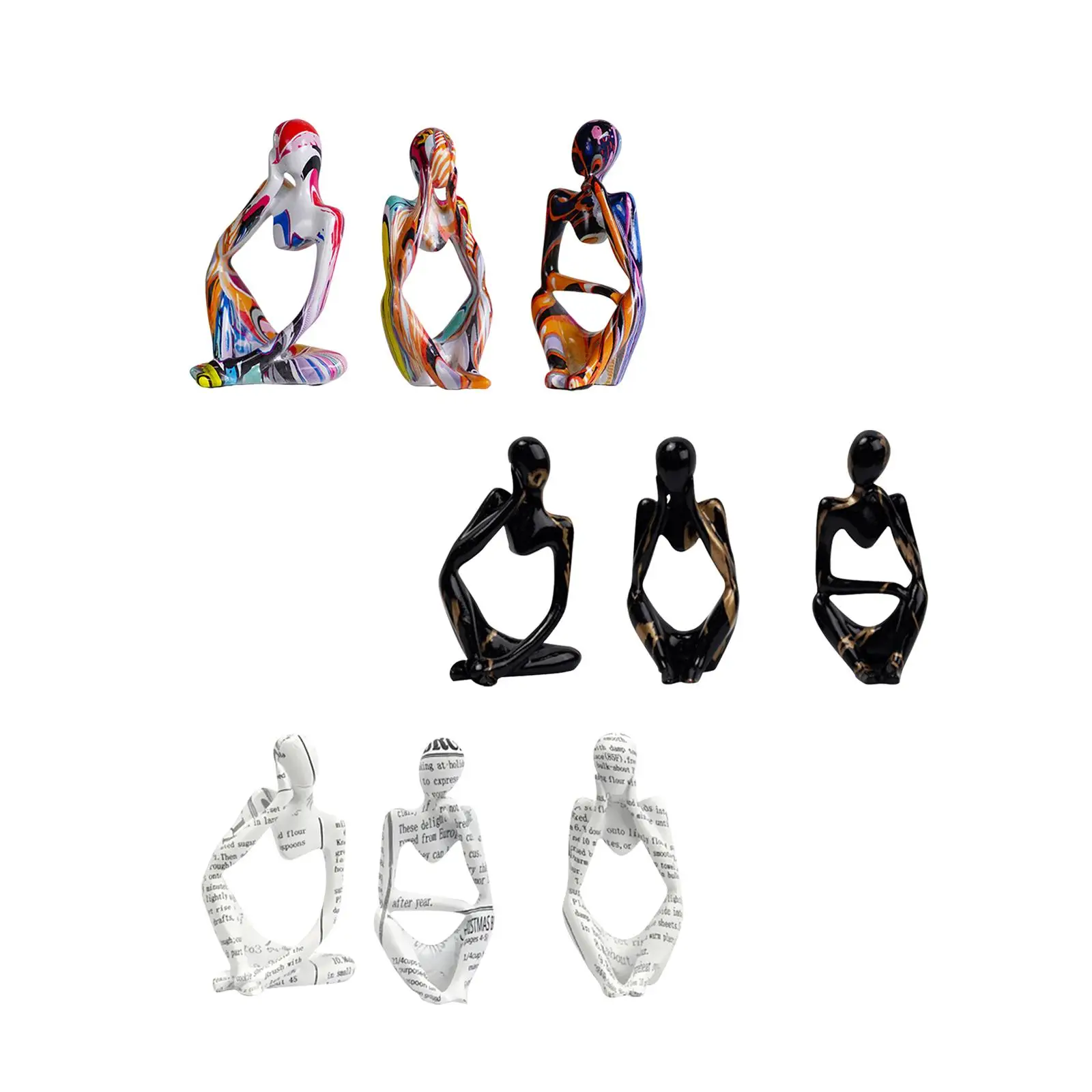 3PCS Modern Sitting Thinker Abstract Art Sculpture, Collectible Resin Statue