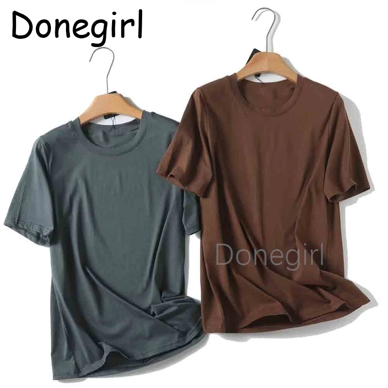 

Donegirl Women 2024 Spring and Summer New Fashion Basic Casual Round Neck T-shirt Retro Short Sleeve Loose All-match Top Mujer