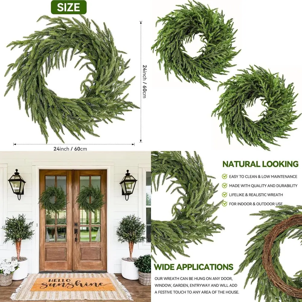 

Двойной набор рождественских венков премиум-класса: Norfolk Pine & Cedar с красными бантами для использования в помещении и на открытом воздухе, готовые к украшению
