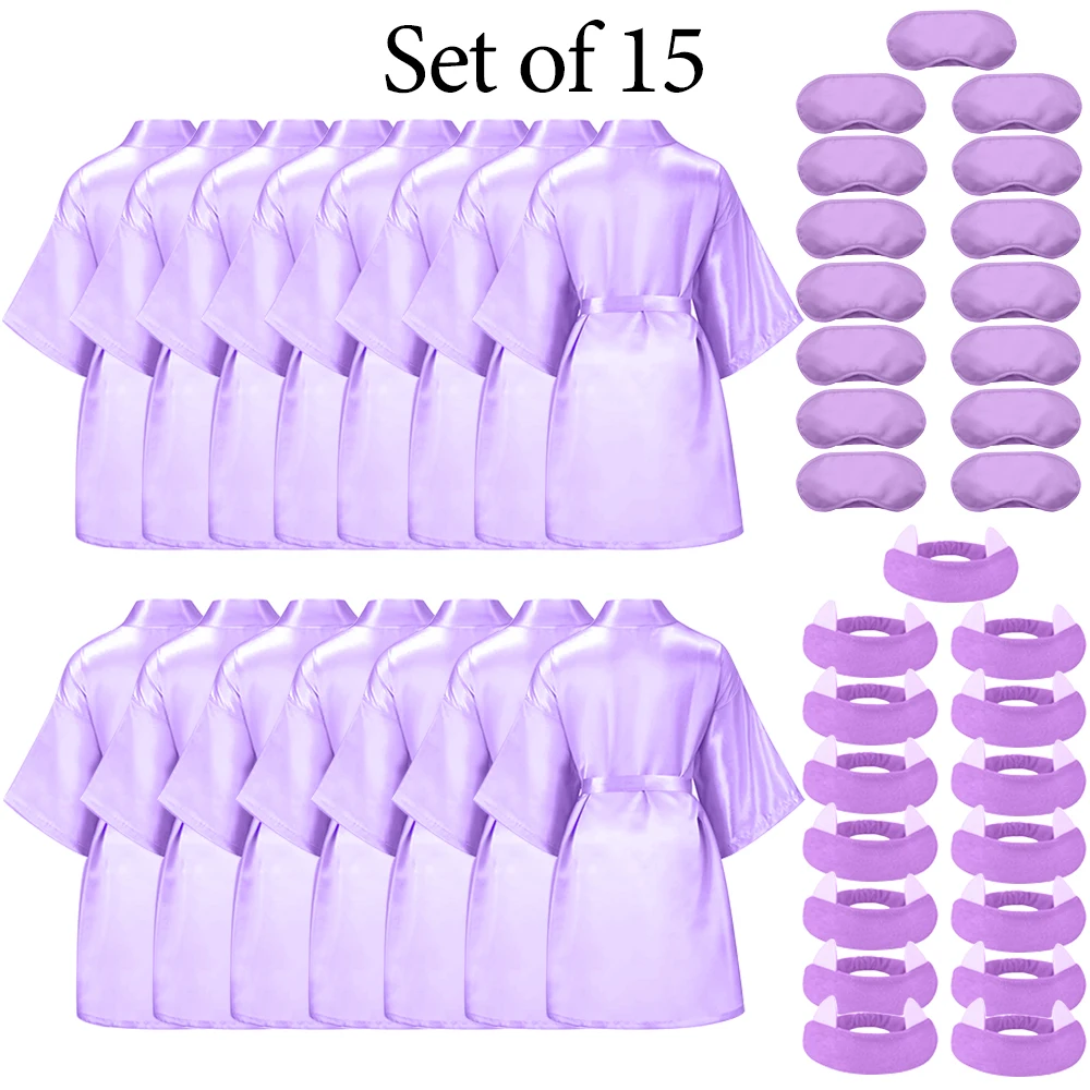 Lot De 24 Peignoirs Satinés Pour Filles - Kit Fête Spa Avec Robes Kimono, Bandeaux, Masques Et Sacs - Anniversaire Pyjama Party