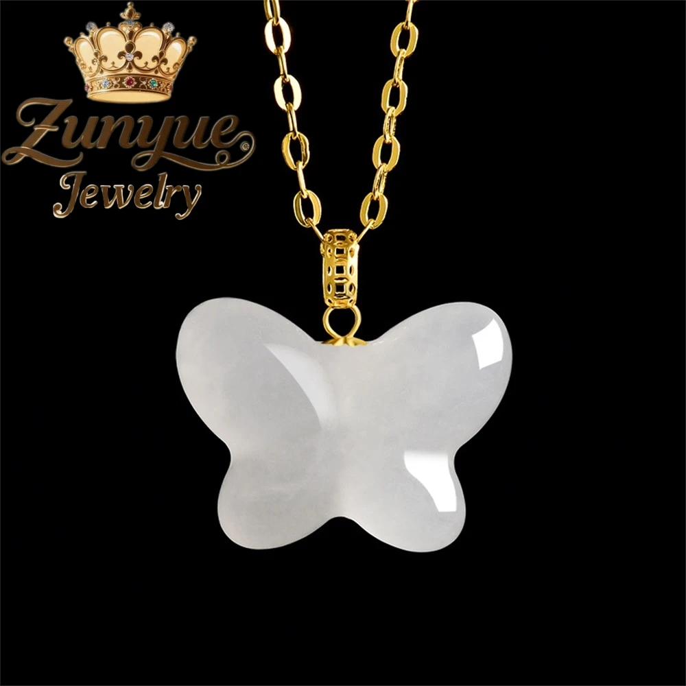 

Natural Old Material Hetian Jade White Jade Butterfly Pendant Genuine 18K Gold-Inlaid Jade Pendant Necklace Gift For Friend