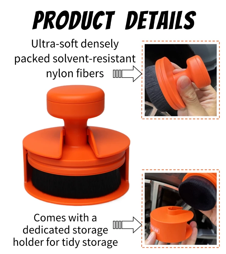 Lucullan XL Orange-Roter Reifenpflege-Applikator-Pinsel mit Weichen Nylonborsten für Reifenwände & -Kanten, Auto-Detailing – Detail 3