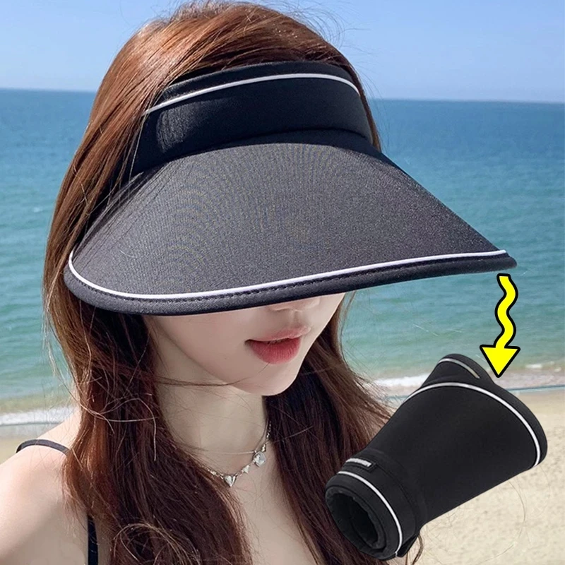 Casual Women Summer Wide Brim Sun Visor Hat Adjustable UV Protection Foldable Sport Empty Top Cap Beach Cap Sun Hat