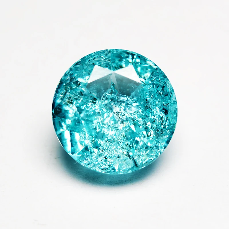 Lab Grown Paraiba Tourmaline Gemstone Round Cracked Ice Cut Loose Gemstone List for Aister VIP Customer