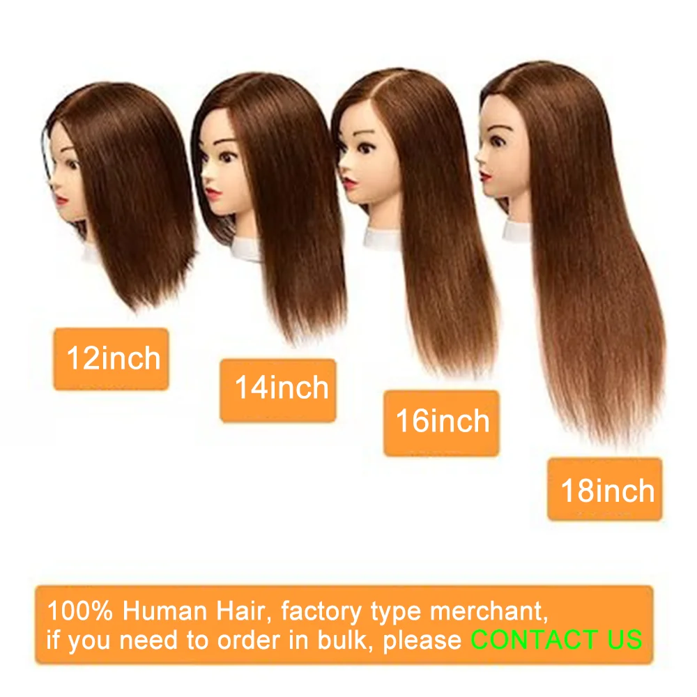 18 Inch Brown 100% Real Human Hair Training Hair Barber Mannequin Head Doll Hair Styling Mannequin Head