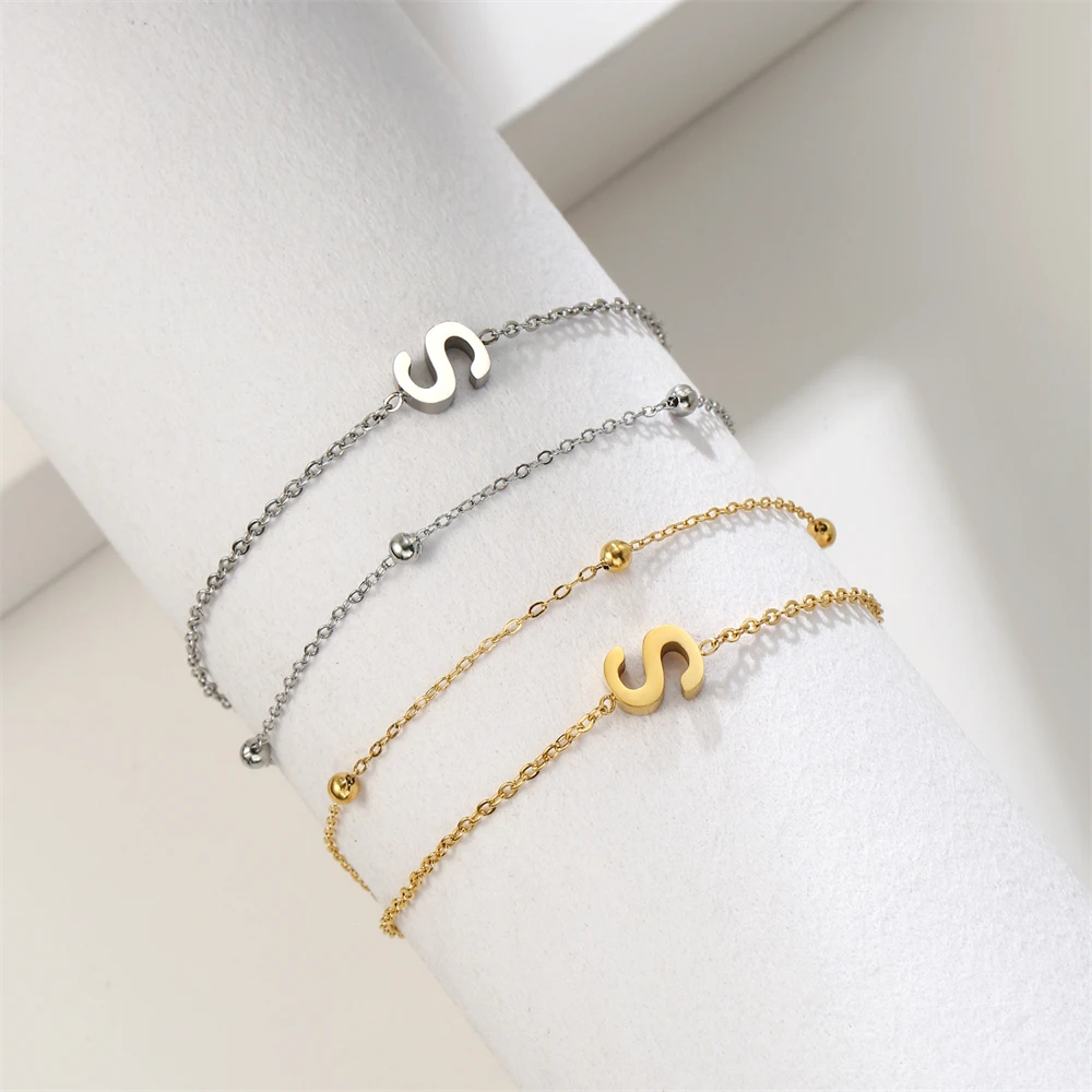 Cazador Edelstahl-Armband mit Doppelketten für Damen, Anfangsbuchstabe A-Z, Alphabet-Schmuck, 2026, Armband an der Hand, Geburtstagsgeschenk – Detail 10