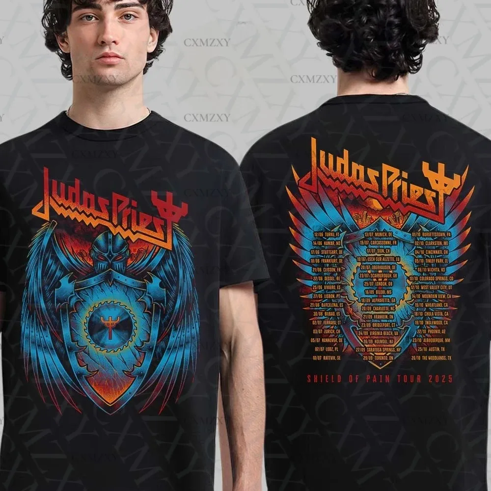 

Judas Priest Shield Of Pain Tour 2025 Shield Wings Two Sided Unisex 100% Cotton T-Shirt
