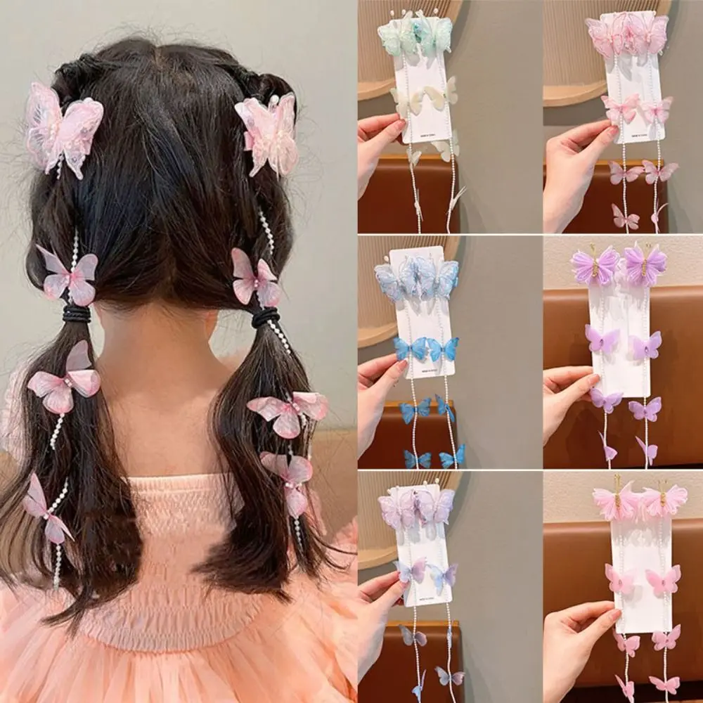 Doce malha pérola trançada hairpin colorido borla meninas presilhas headwear trançado corrente de cabelo