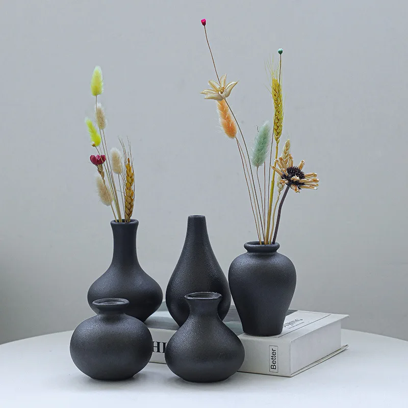 5pcs Ceramic Vase Black White Vase Round Vases Living Room Office Bookcase Flower Vase Wedding Decorative Dining Table Bedroom