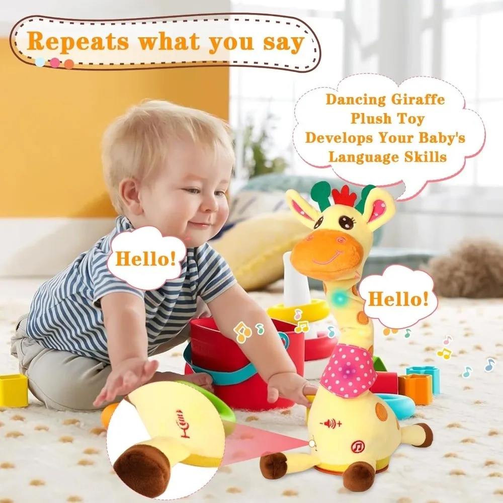 Repeating What You Say Dancing Talking Giraffe Toy with 10 Songs Glowing Swaying Dancing Giraffe Adjustable Volume Musical