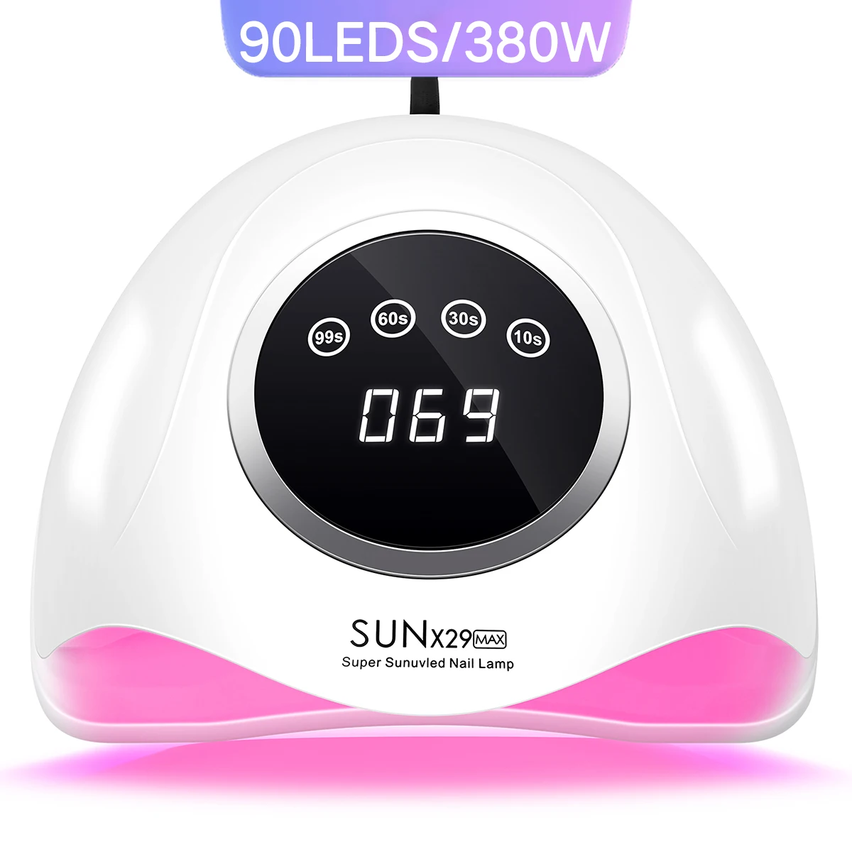 DianaBeauty Lampada per unghie UV professionale a LED da 380 W per smalto gel ad asciugatura rapida Lampada per asciugatura gel da 90 LED con 4 impostazioni timer