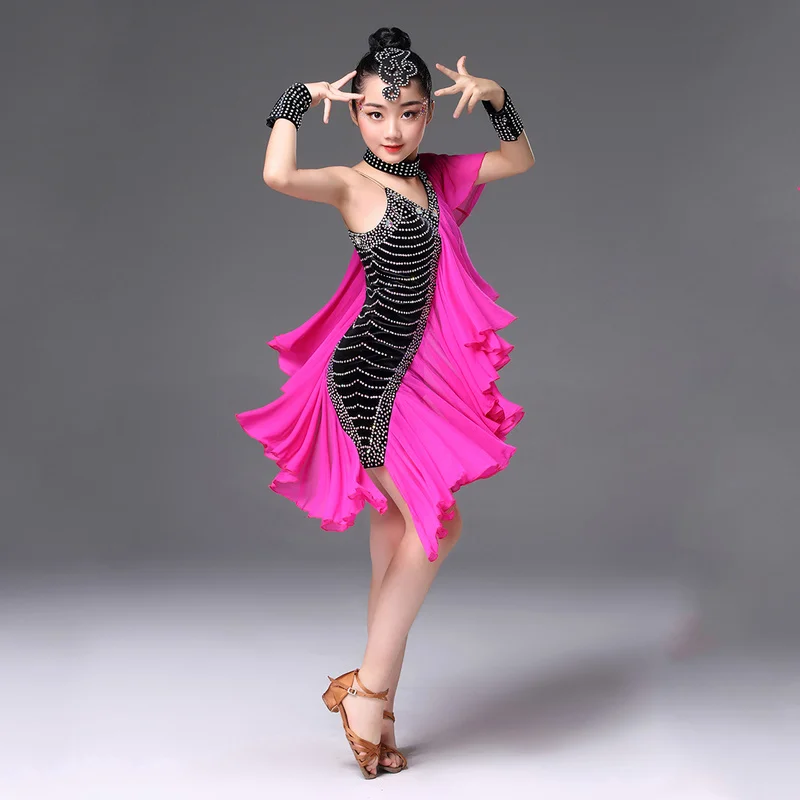 Vestido de baile de salón profesional para niña, ropa de Salsa latina, disfraz de competición, vestido de baile de lentejuelas, trajes de escenario para niño